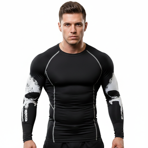 เสื้อรัดรูปผู้ชายระบายอากาศได้ดีสำหรับ BJJ แขนยาว ผลิตจากผ้าสแปนเด็กซ์/โพลีเอสเตอร์ 160 กรัม ขายตรงจากโรงงาน รับสกรีนโลโก้ - Product Image 3