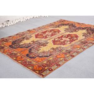 พรมตุรกีแนววินเทจสีแดงเหลืองปะต่อดีไซน์พื้นที่ขนาดใหญ่4.2x6.2ฟุตวัสดุขนสัตว์หนุนหลังทำจากยางสำหรับห้องนอนห้องโถง - Product Image 3