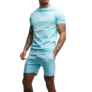 Nouvel Arrivage Ensemble de Sport Homme T-shirt Uni et Short Taille Élastique Logo Personnalisé Broderie Été Spandex/Coton Épais - Product Image 4