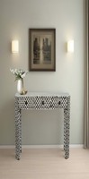 Table de toilette rectangulaire de luxe en MDF de pin, incrustée de os, faite à la main, console florale écologique, décoration moderne et imperméable pour la maison