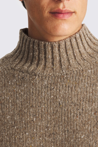 Pull en laine mélangée à col montant côtelé élégant pour homme, surdimensionné et chaud pour les occasions formelles, avec décoration jacquard et logo - Product Image 2