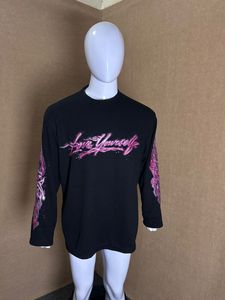 T-shirt graphique noir surdimensionné à manches longues pour homme, 100% coton, streetwear, respirant, imprimé - Product Image 3