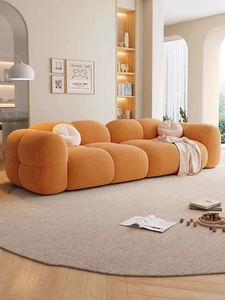 Yy22 hiện đại kem chuyển đổi sofa Puff màu rắn vải nhung kẻ ngồi có thể ngả đi văng với chân thẳng cho phòng khách bộ đồ nội thất - Product Image 4