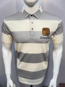 <b>Men's</b> Slim Fit Casual Cotton Blend <b>Short</b> <b>Sleeve</b> for Polo T-<b>Shirt</b> <b>White</b> Striped with Front Badge Patch - Product Image 6