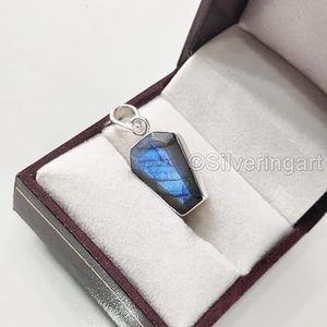 Colgante de Plata de Ley 925 con Labradorita Azul Fuego Natural, Gema Auténtica, Piedra de Nacimiento, Joyería Hecha a Mano para Navidad - Product Image 3