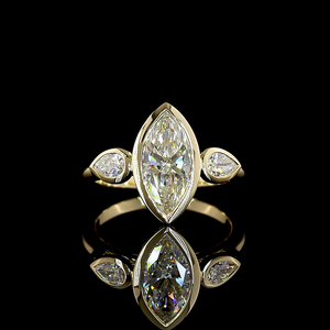 Bague de luxe en or 18 carats avec diamant de laboratoire de 2,52 carats, taille marquise, trois pierres, fournisseur en gros, OEM, ODM, bijoux fins, exportation, commande en gros - Product Image 4