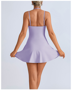 Robe de tennis extensible et respirante avec logo personnalisé pour femmes, avec short et combinaisons de tennis rembourrées à double bretelles - Product Image 2