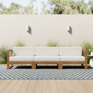 ไม้สักร่วมสมัยสามที่นั่งที่เป็นมิตรกับสิ่งแวดล้อมโซฟากลางแจ้งกันน้ำที่มีกรอบเรียบง่ายสำหรับโรงแรมและอพาร์ตเมนต์ - Product Image 2