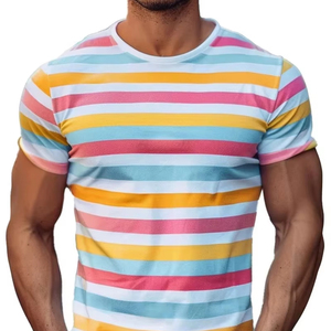 Verano Casual cuello redondo manga corta Camiseta suelta Vintage transpirable camisetas pulóveres moda raya 3D impreso camisetas para hombres - Product Image 3