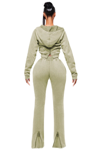 ชุดเซ็ต 2 ชิ้น เสื้อครอปฮู้ดดี้ซิป ผ้าฟอกสี คุณภาพสูง ดีไซน์พิเศษ สำหรับผู้หญิง - Product Image 3