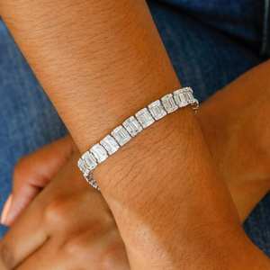 High Quality 14k Solid White Gold Genuine Natural 10.75ct <b>Diamond</b> Emerald Cut and Baguette Tennis <b>Bracelet</b> VS Quality Drop Ship - Product Image 6