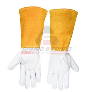 Industrial Gloves Heavy Duty Work Gloves Cow Split Leather Front <b>Back</b> Cloth Leather Welding Gloves - Product Image 1