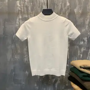 Manufacturer High Quality Colorful Mens Knitted Sweater Cotton White T Shirt Short Sleeves Jumper Men
