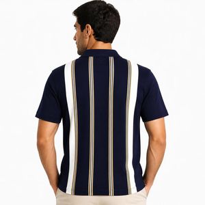 Camiseta Polo Personalizada para Hombre con Rayas Verticales, Estilo Casual Elegante para Verano, Golf, Tenis, Transpirable, de Algodón Piqué, Manga Corta - Product Image 2