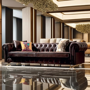 Venta al por mayor Chesterfield sofá tapizado seccional personalizado de lujo Hotel sala de estar conjunto de muebles de cuero de alta calidad 3 2 1 OEM - Product Image 1