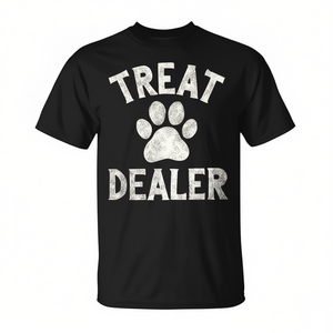T-shirt Promozionale con Simpatico Motivo a Zampa di Cane e Scritta 'Treat Dealer' Stile Vintage - Product Image 2