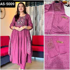 Traje étnico pesado de rayón Salwae Kameez con trabajo bordado y conjunto Nazmin Dupatta para ropa de Festival y boda - Product Image 4