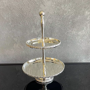 Support à gâteau à 2 étages, support à dessert argenté, support à gâteau miroir, support de service de luxe, support pour le thé de l'après-midi - Product Image 1