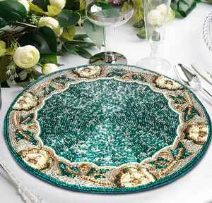 Set de table luxueux en perles avec des motifs floraux brodés pour l'inauguration de la maison, les hôtels, les dîners, la décoration de table de fête, prix réduit - Product Image 5