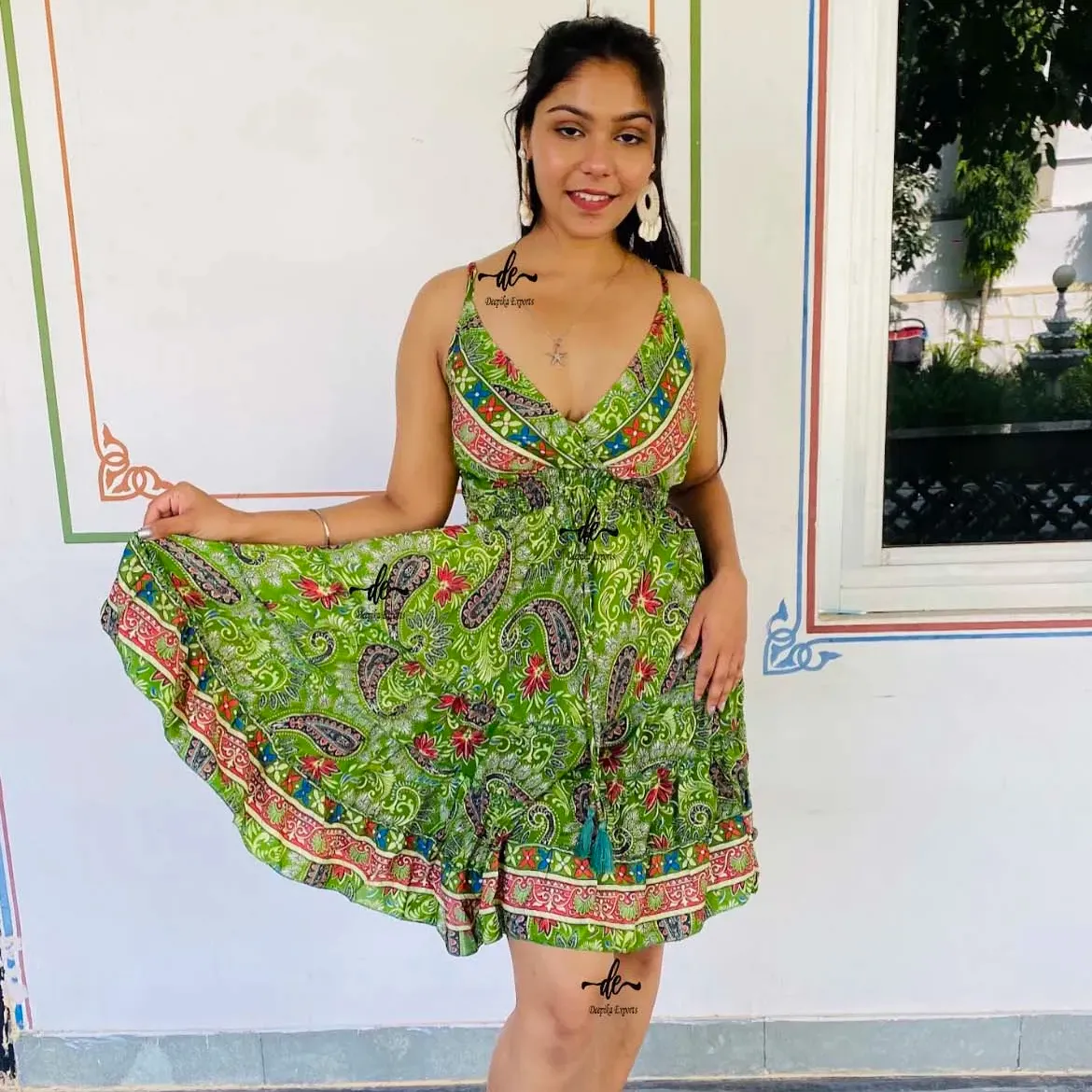 Vestido curto vintage com estampa de hippies e ciganos, roupa leve para mulheres, roupa indiana de peça única, ideal para venda