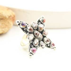 Anillo ajustable de Plata de Ley 925 hecho a mano, Dalia Rosa, Turquesa, corte ovalado, ajuste de bisel, declaración de caballo salvaje, joyería para bodas - Product Image 3