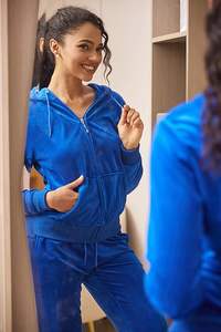 Chándal de invierno a rayas sólidas para mujer, conjunto de pantalones de chándal con cremallera transpirable, cómodo cuello con capucha, trajes de estilo Atlético - Product Image 3