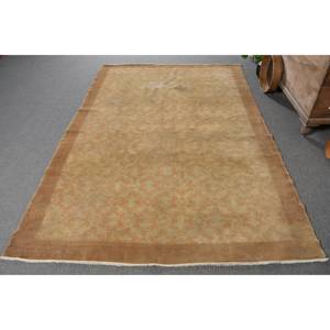 Classic <b>Brown</b> Vintage Turkish Rug 5.6 X 8.4 ft Handmade <b>Wool</b> Large Area Rectangle Patchwork Design Latex for Hallway Room Rug - Product Image 1