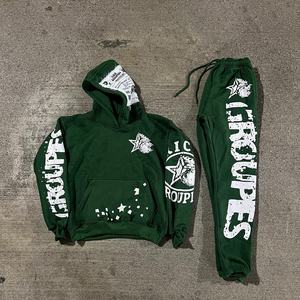 Sudadera con capucha y pantalones de chándal vintage personalizados, conjunto de dos piezas para correr, chándal acampanado con estampado de pantalla Dtg, chándales para hombre con lavado ácido - Product Image 4