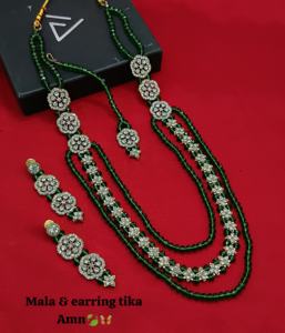 Traditional Ethnic Brass Pearl Mala Necklace Set Earrings Maang <b>Tikka</b> Gold Plated Bridal Women's Engagement Anniversary Party - Product Image 1