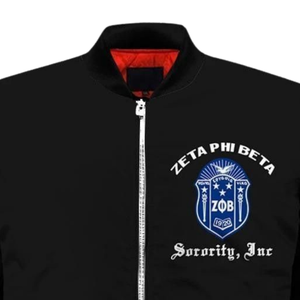 Chaqueta de Satén Azul y Blanca de la Hermandad Zeta Phi Beta para Mujer, Estilo Universitario Premium con Bordado de Escudo Griego ZPB - Product Image 5