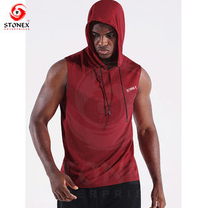 Chaleco con capucha de culturismo de algodón con logotipo personalizado de alta calidad Fitness Gym Sudadera con capucha sin mangas para hombres - Product Image 3