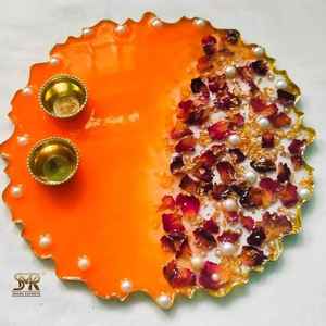 Plateau de Puja artisanal en résine époxy écologique, finition artistique haut de gamme, décoratif, modèle pour la maison, le Mandir, le festival de Diwali - Product Image 5