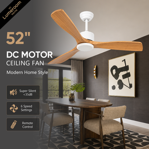 52 Inch Modern Wood <b>Ceiling</b> <b>Fan</b> Without Light <b>with</b> <b>Remote</b> <b>Control</b> Solid Wood Blades Reversible DC Motor for Living Room Bedroom - Product Image 1