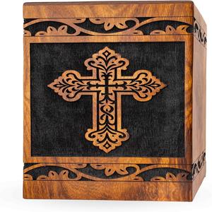 Letrero de Cruz grabado urna de cremación de madera Urnas funerarias para cenizas de adultos y urna de cremación masculina femenina con letrero de Cruz - Product Image 1