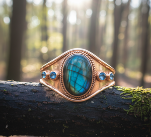 Rudra Gems Men's Bohemian <b>Fashion</b> <b>Bracelet</b> Handcrafted Natural Labradorite Cabochon High Quality Tibetan Silver <b>Beaded</b> 14K Gold - Product Image 4