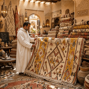 Tapis marocain artisanal en laine à motif géométrique, épais et à poils longs, rectangulaire, pour la décoration du salon - Product Image 1