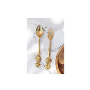 Brass <b>Gold</b> Polished Royal Look Cutlery Set High Quality Luxury Polished Embossed Pineapple End Handle - Product Image 1