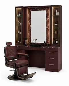 Estación de Peluquería Moderna de Lujo en MDF con Espejo LED, Lavabo y Gabinete de Almacenamiento, Muebles de Salón Personalizados, Fábrica en Turquía - Product Image 1
