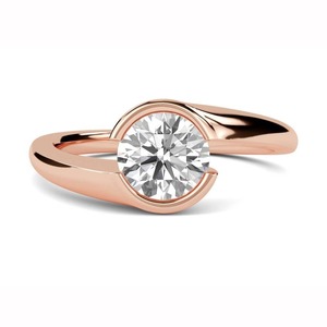 Anillo de compromiso con diamante redondo engastado en bisel de 0.30 ct, diamante cultivado en laboratorio, conjunto de anillos de boda en platino - Product Image 1