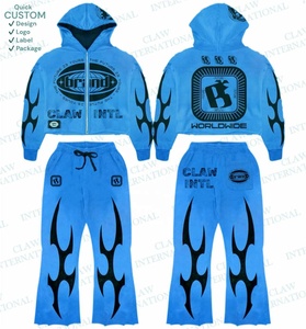 Trajes de sudor personalizados con lavado ácido, conjuntos de chándales completos acampanados bordados con apliques de cremallera gruesa de algodón y pantalones de chándal para hombres - Product Image 4