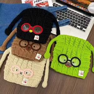 Gorro de punto jacquard de algodón hecho a mano con diseño de cachorro y gafas, cálido, con protección para las orejas, para mujer, otoño-invierno, hilo común - Product Image 4