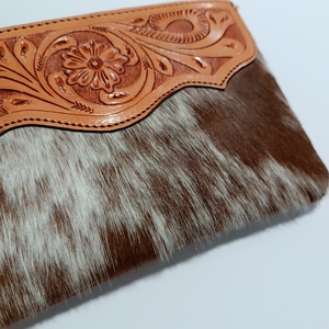 Cartera de mano de cuero de piel de vaca bronceada más vendida, bolsa de herramientas de mano larga, forro de algodón Floral, precio inmejorable, moda Unisex - Product Image 5