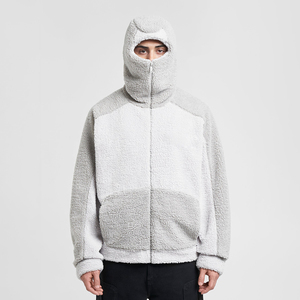 Logo personnalisé veste avec fermeture éclair intégrale pulls épais unis blanc lourd hiver chaud doux polaire masqué ninja sherpa sweats à capuche pour hommes - Product Image 5
