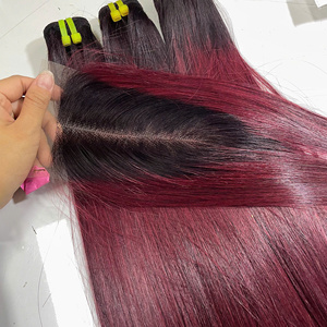 Extensions de cheveux humains de qualité supérieure, 100% vierges vietnamiennes, double trame, lisses comme des baguettes, couleur vin foncé - Product Image 6