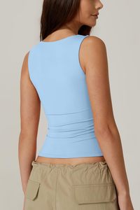 Camisetas básicas ajustadas de punto para mujer, camisetas sin mangas de doble capa con cuello cuadrado, estilo Simple transpirable para prendas de vestir de otoño - Product Image 4