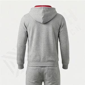 Ensemble de survêtement décontracté à capuche zippé 100 % coton, manches longues, fermeture éclair intégrale, pour la course et le jogging, grandes tailles, coupe sportive - Product Image 2