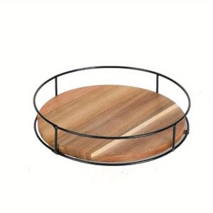 Las bandejas de madera con mango de Metal más populares para servir desayuno para bandeja de fruta seca bandeja rectangular grande marrón para servir comida con asas - Product Image 1