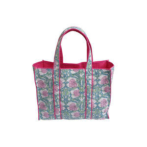 กระเป๋าทรงสี่เหลี่ยมทำจากผ้าฝ้ายพิมพ์ลายบล็อกด้วยมือแบบดั้งเดิมมีกระเป๋าด้านในกระเป๋าตอนเย็นลดราคา - Product Image 1