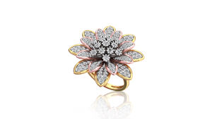 ชุดแหวนสร้อยคอดอกทานตะวันสีขาวโรสโกลด์เครื่องประดับเงินเพชรธรรมชาติสำหรับเป็นของขวัญ - Product Image 4