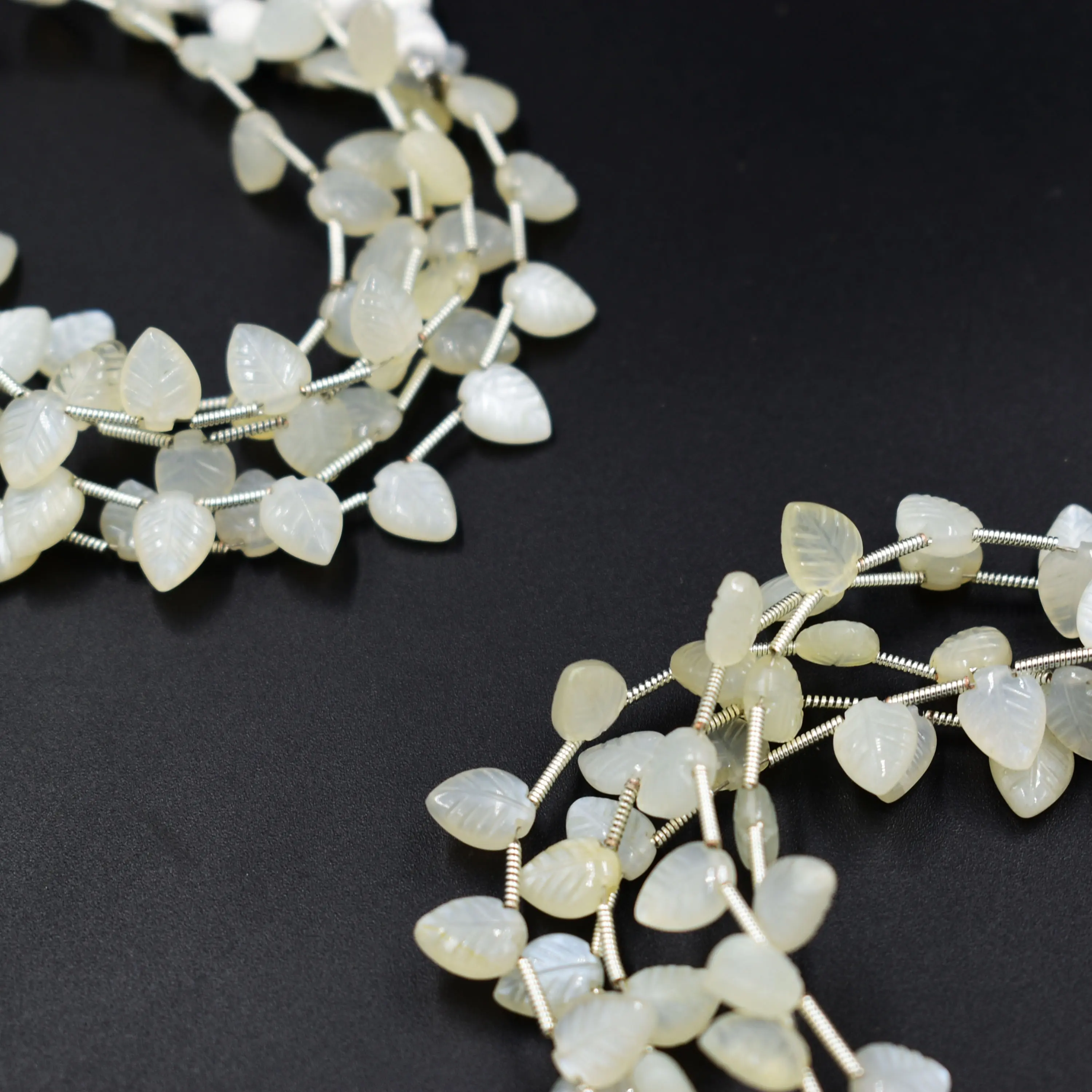 Hand carved white moonstone leaf shape beads june birthstone crystal drill beaded strand loose gemstone carving stone making